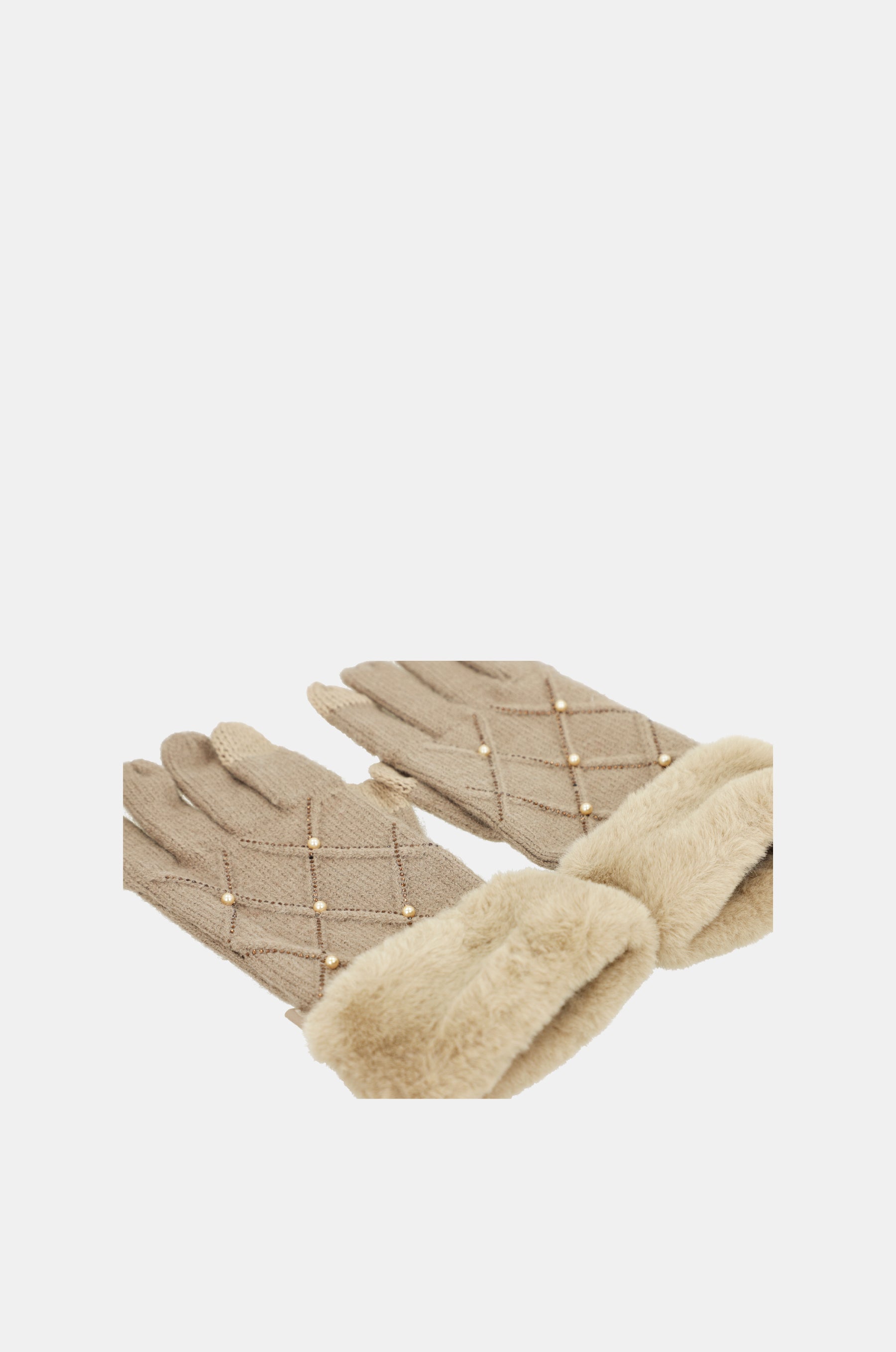Guantes de punto beige con detalles