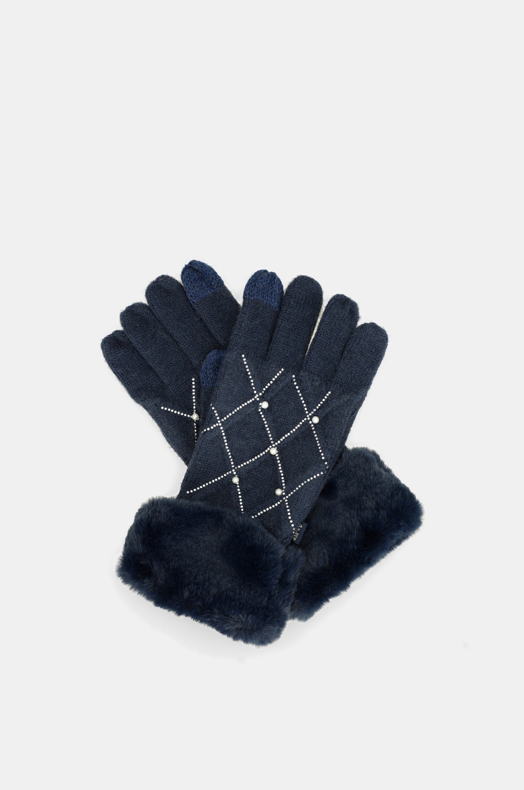 Guantes de punto azules con detalles