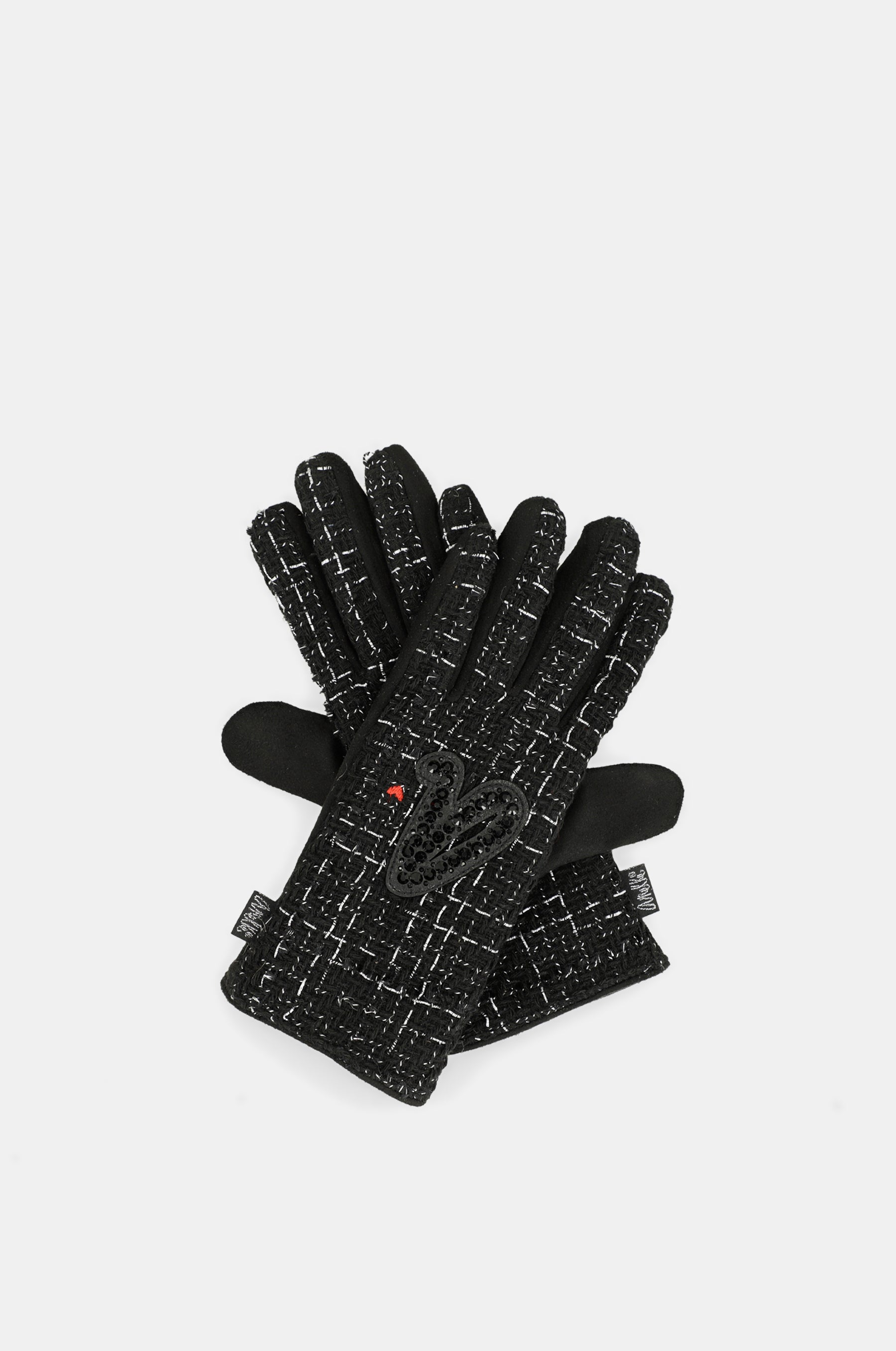 Guantes de tejido tweed negros
