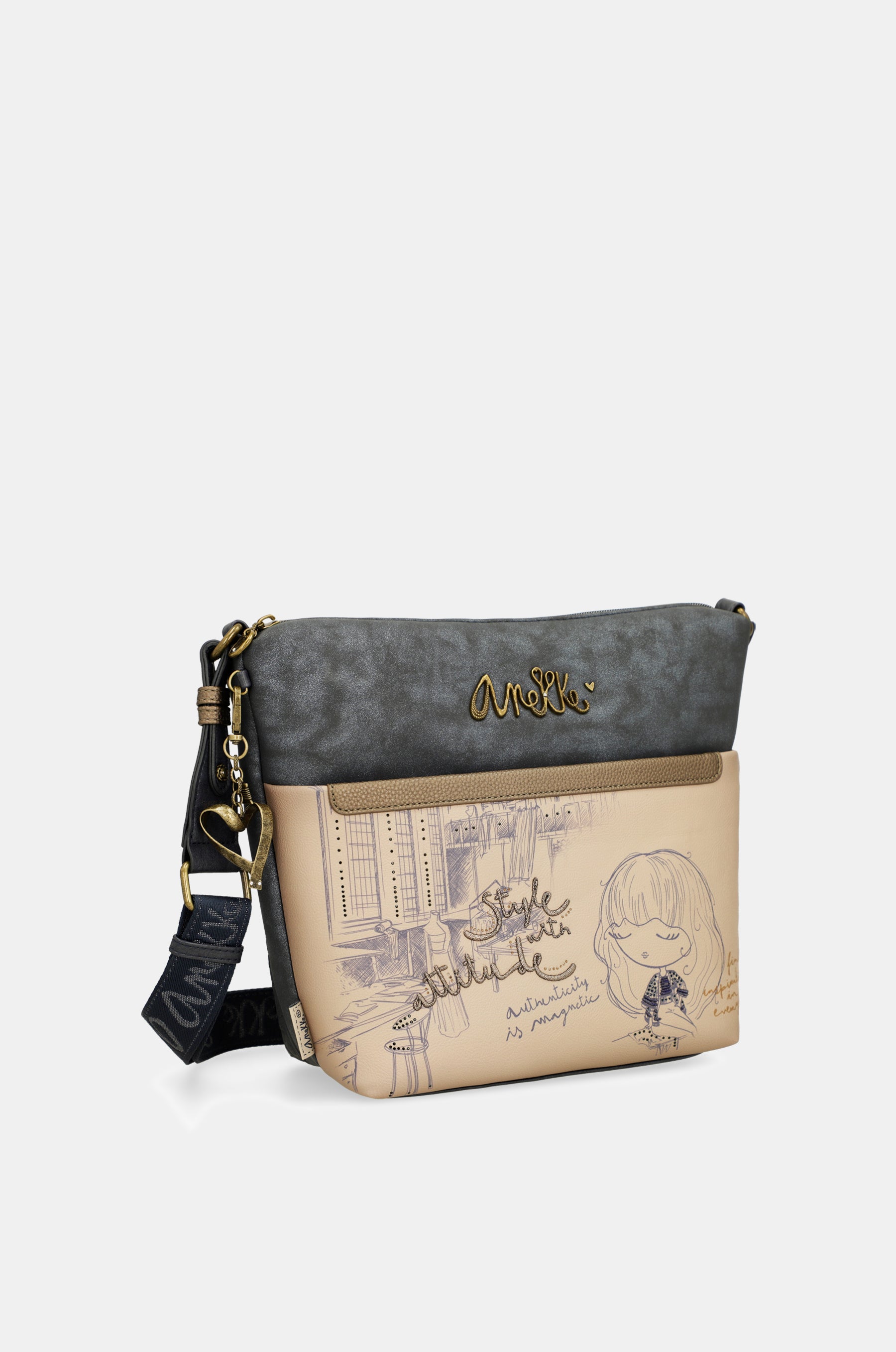 Bandolera grande con bolsillo frontal Studio