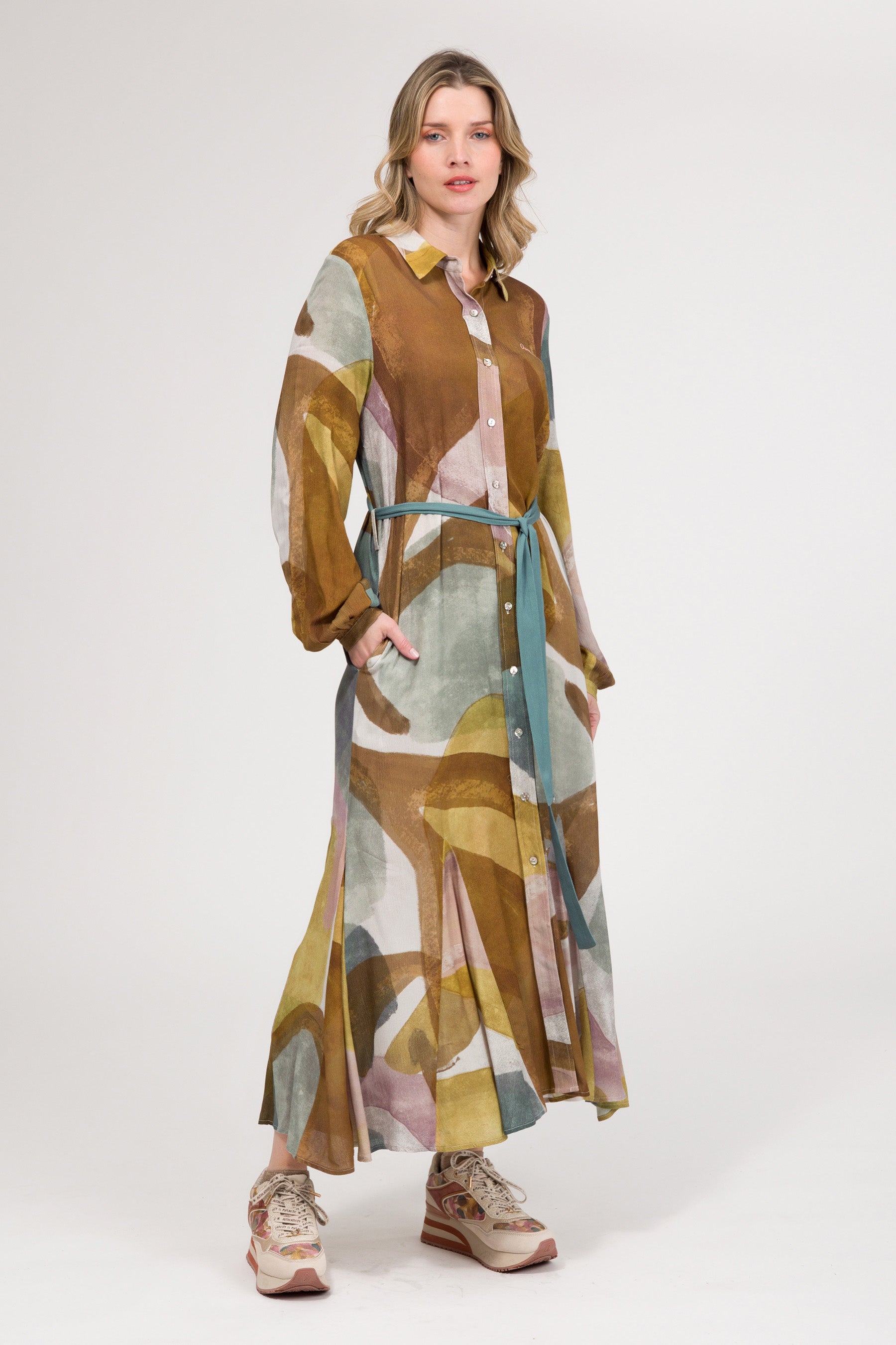 Vestido de manga larga midi