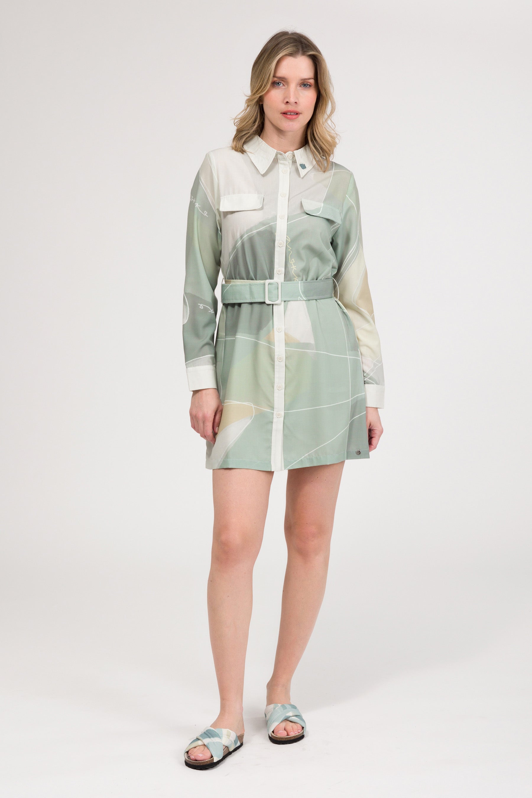 Vestido de manga larga verde