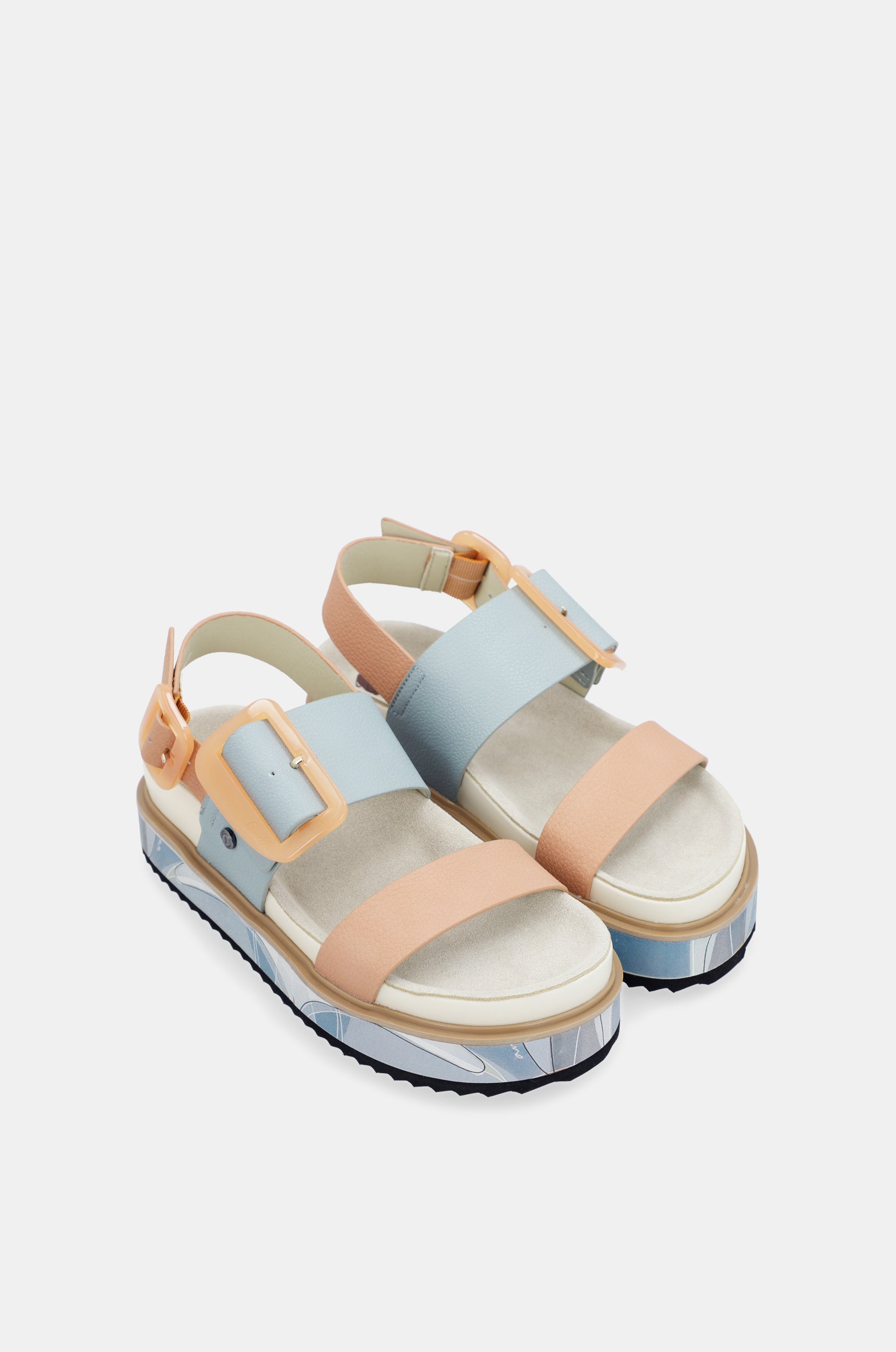 Sandalias plataforma azul y rosa-anaranjado