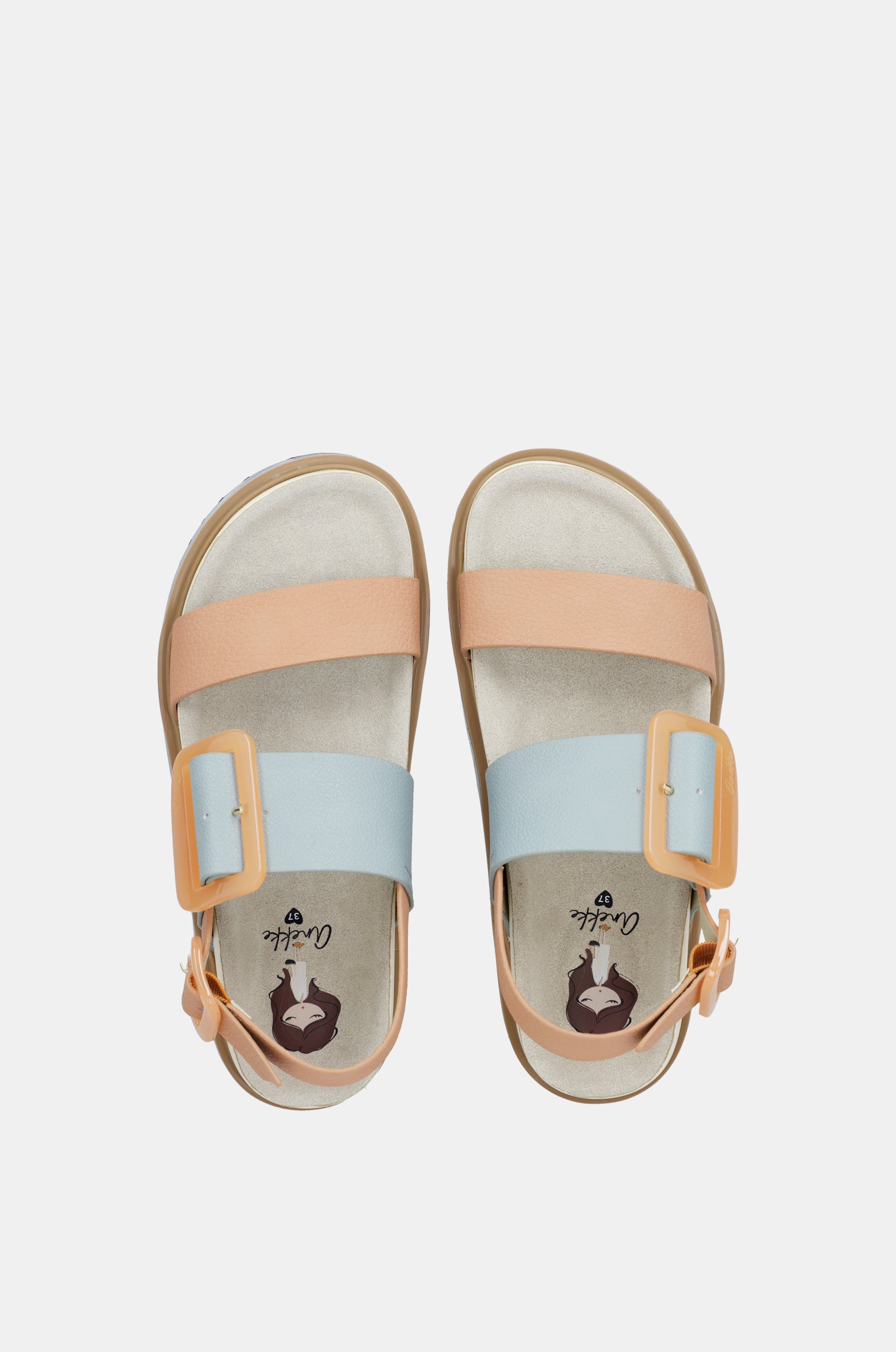 Sandalias plataforma azul y rosa-anaranjado