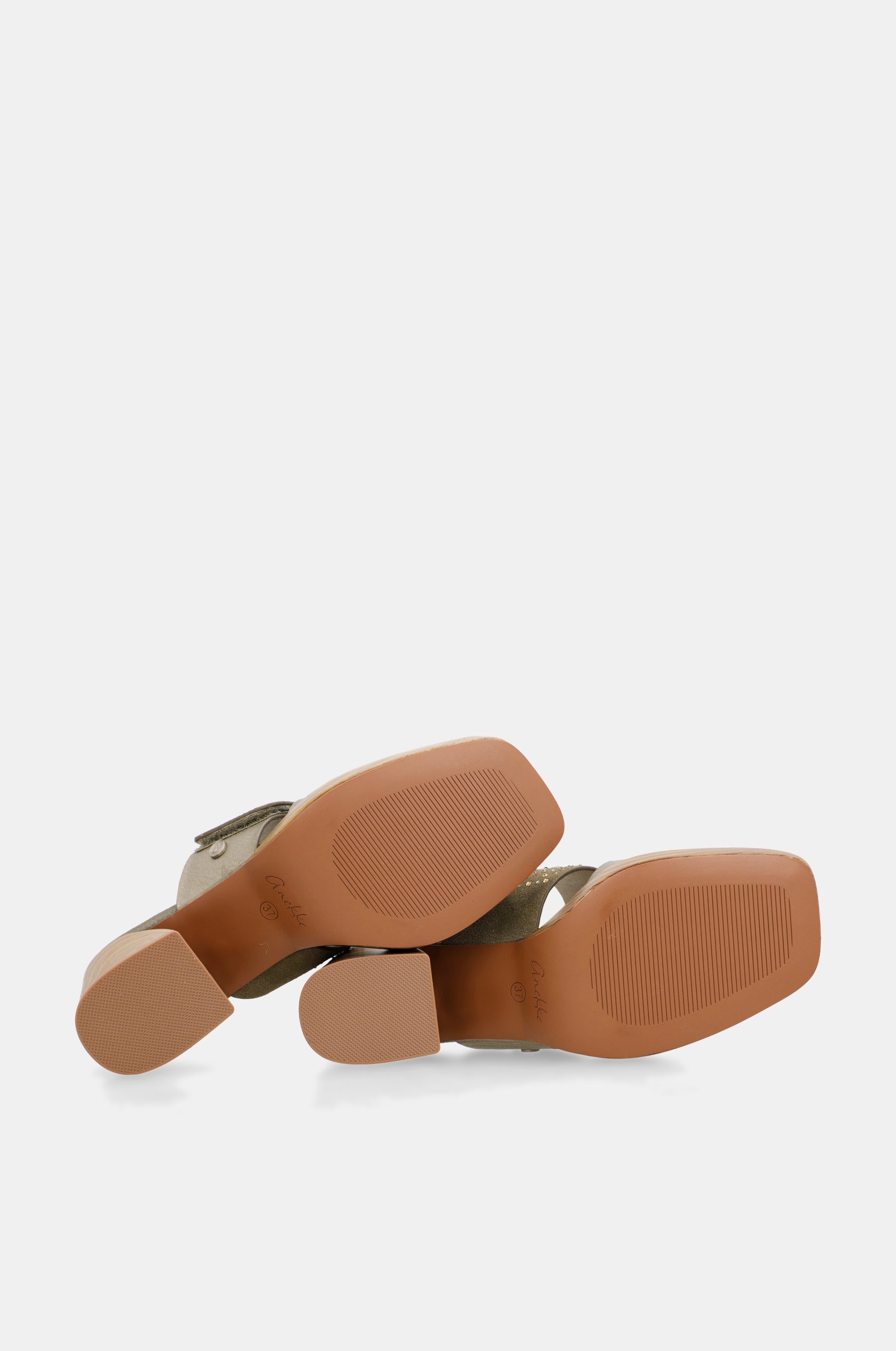 Sandalias con tacón verdes y doradas con strass