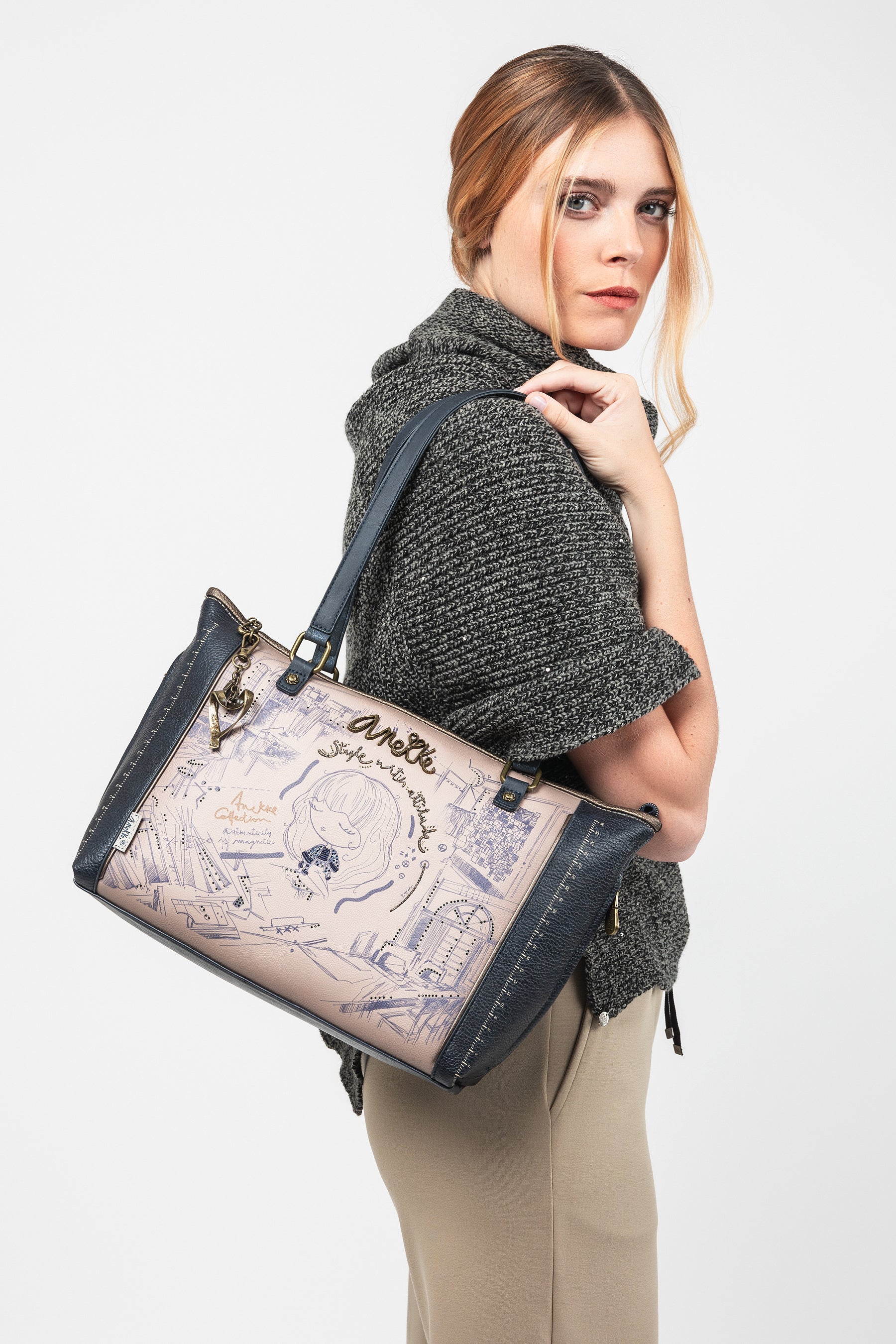 Bolso shopper con bandolera Studio