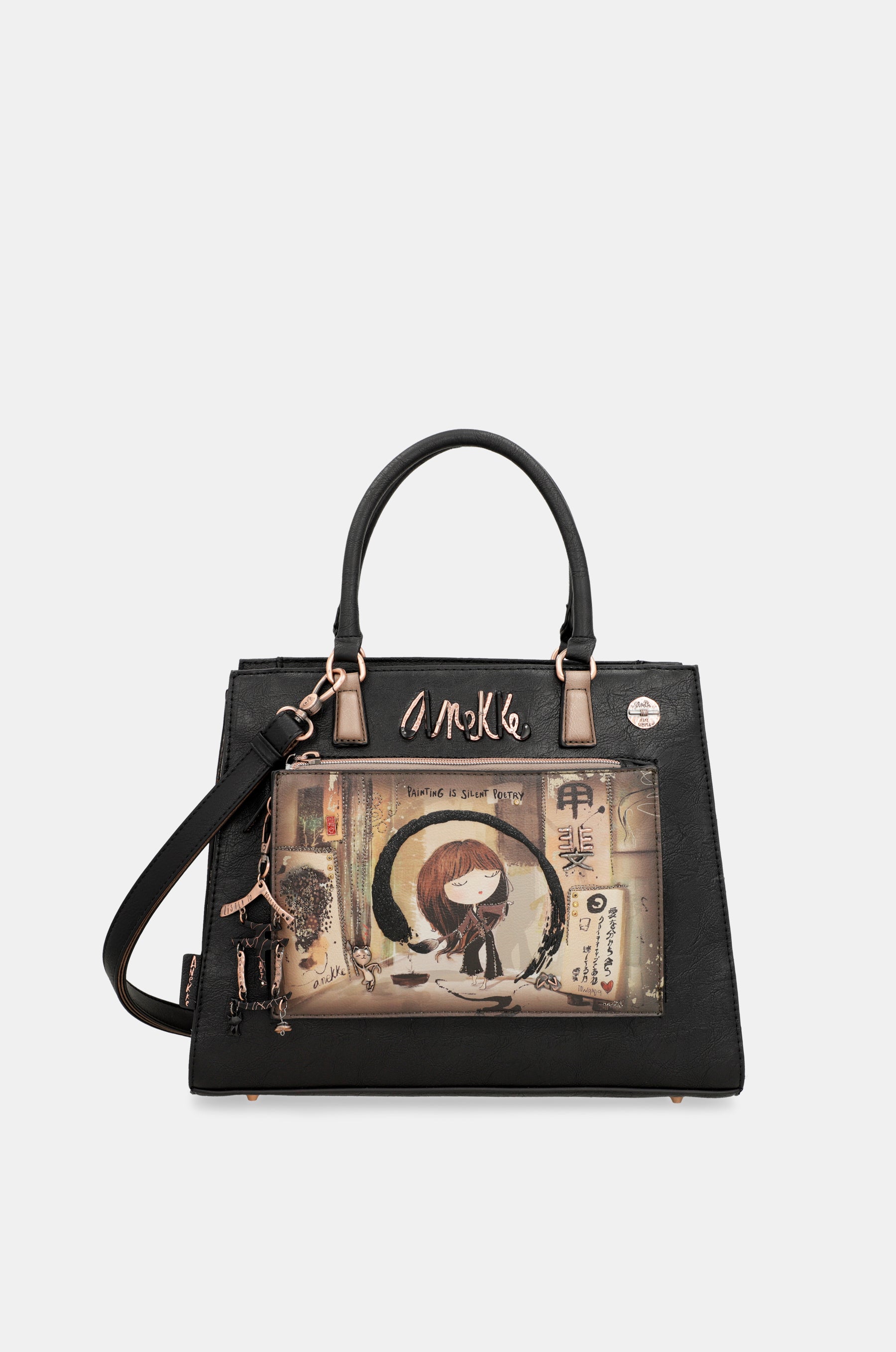 Tote negro con bandolera Shōen