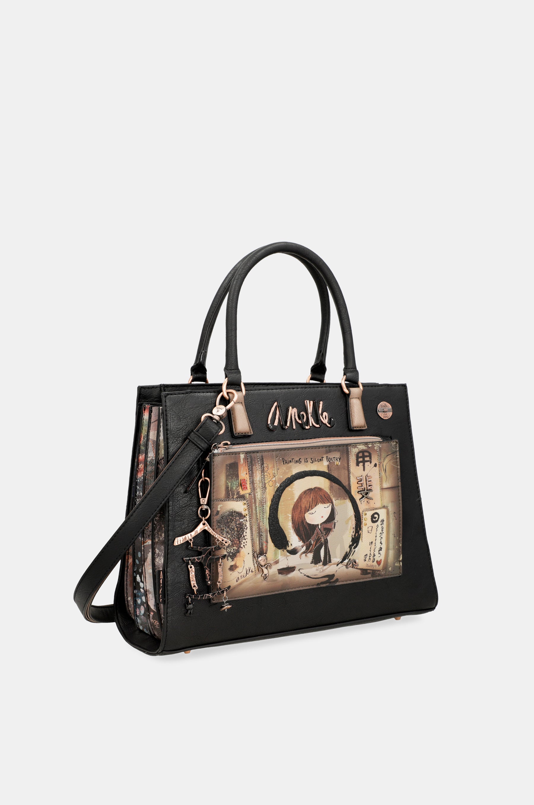 Tote negro con bandolera Shōen