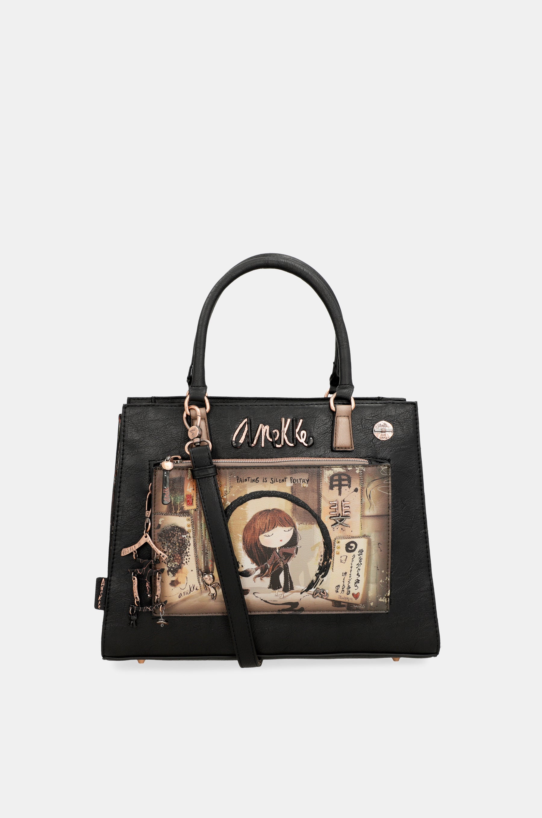 Tote negro con bandolera Shōen