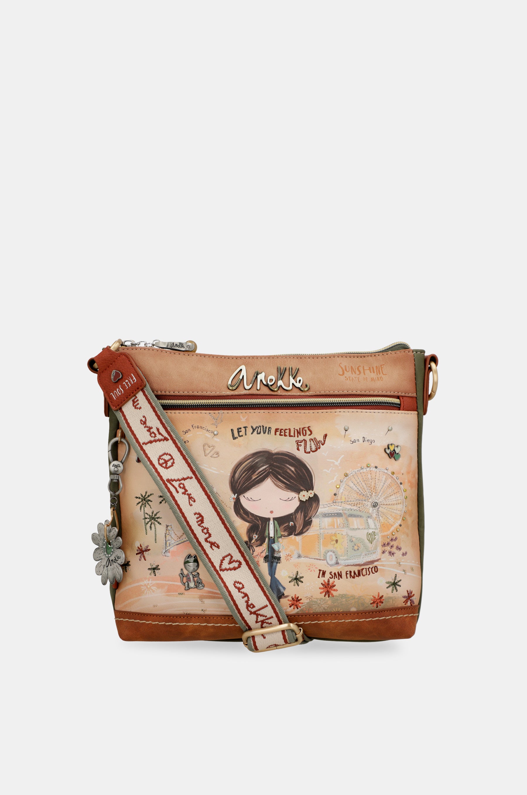 Bandolera cuadrada Peace & Love Camel