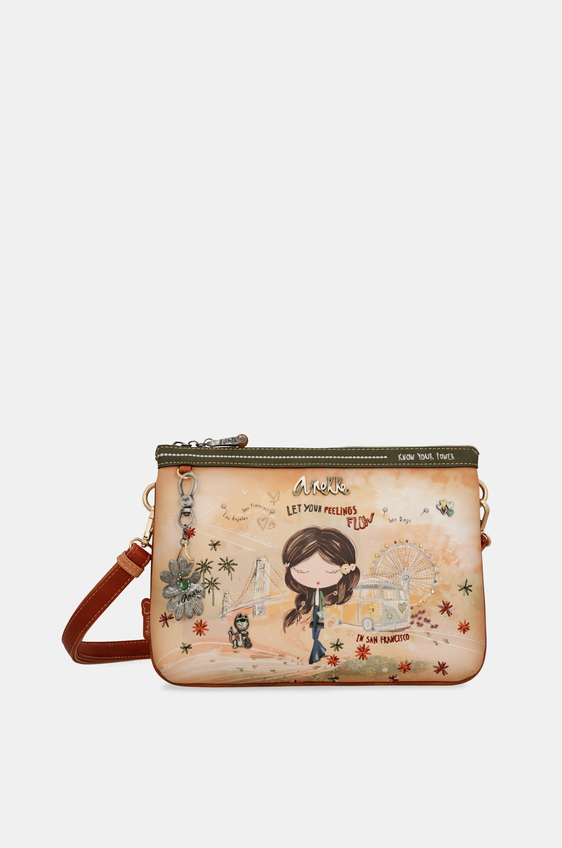 Bandolera estampada Peace & Love Camel