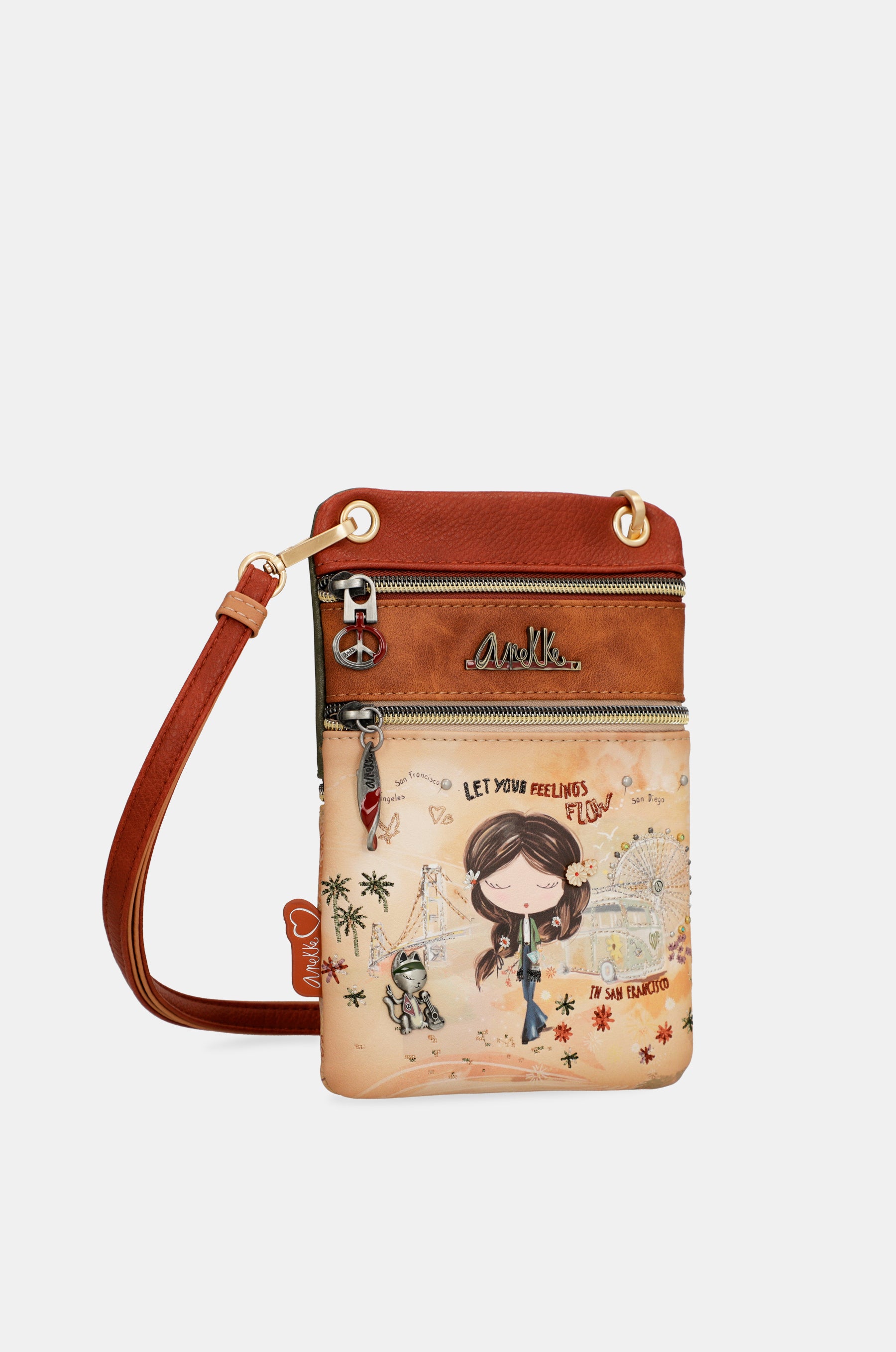 Mini bandolera Peace & Love Camel
