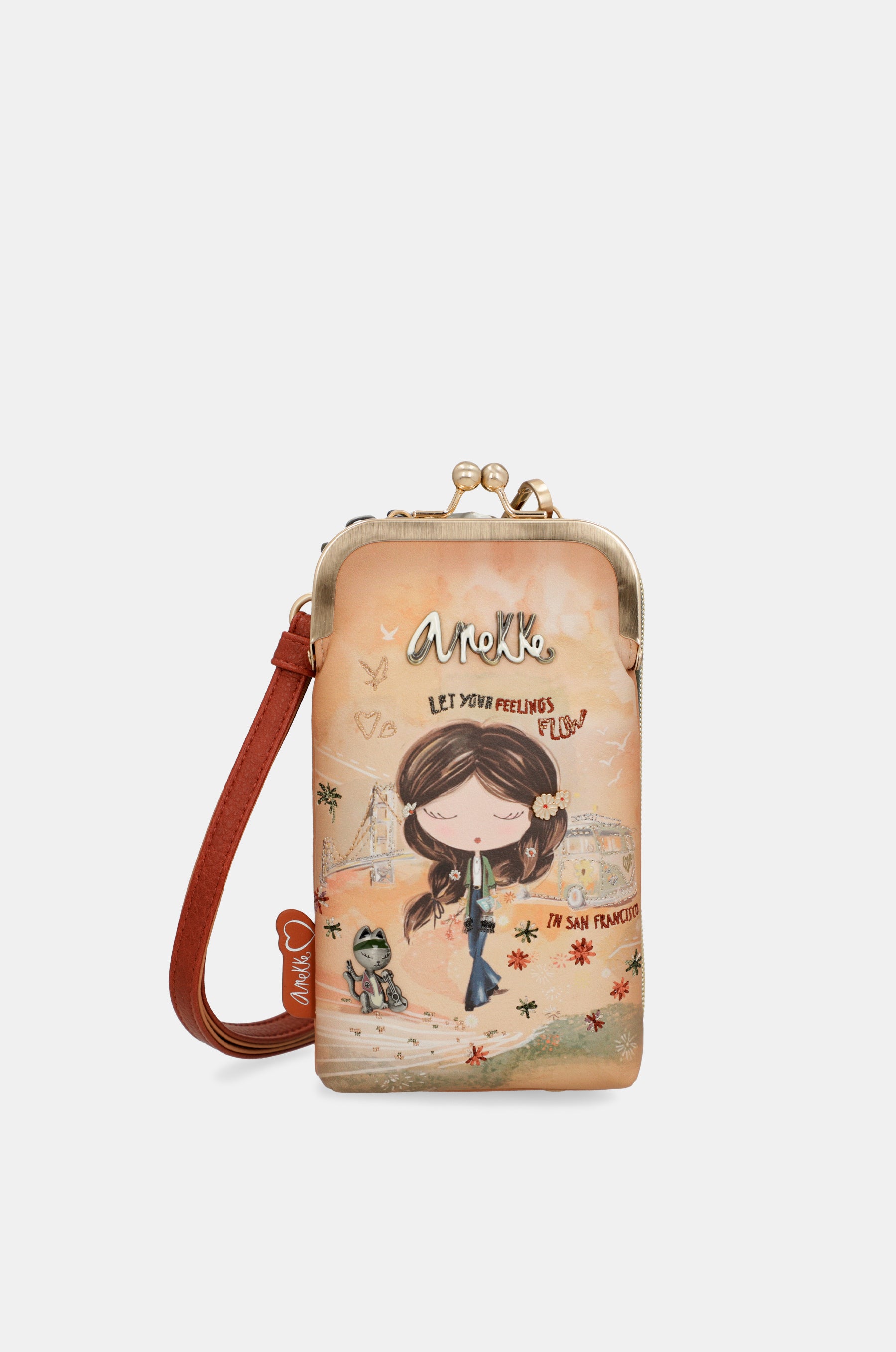 Bolso billetero 3 en 1 RFID Peace & Love Camel