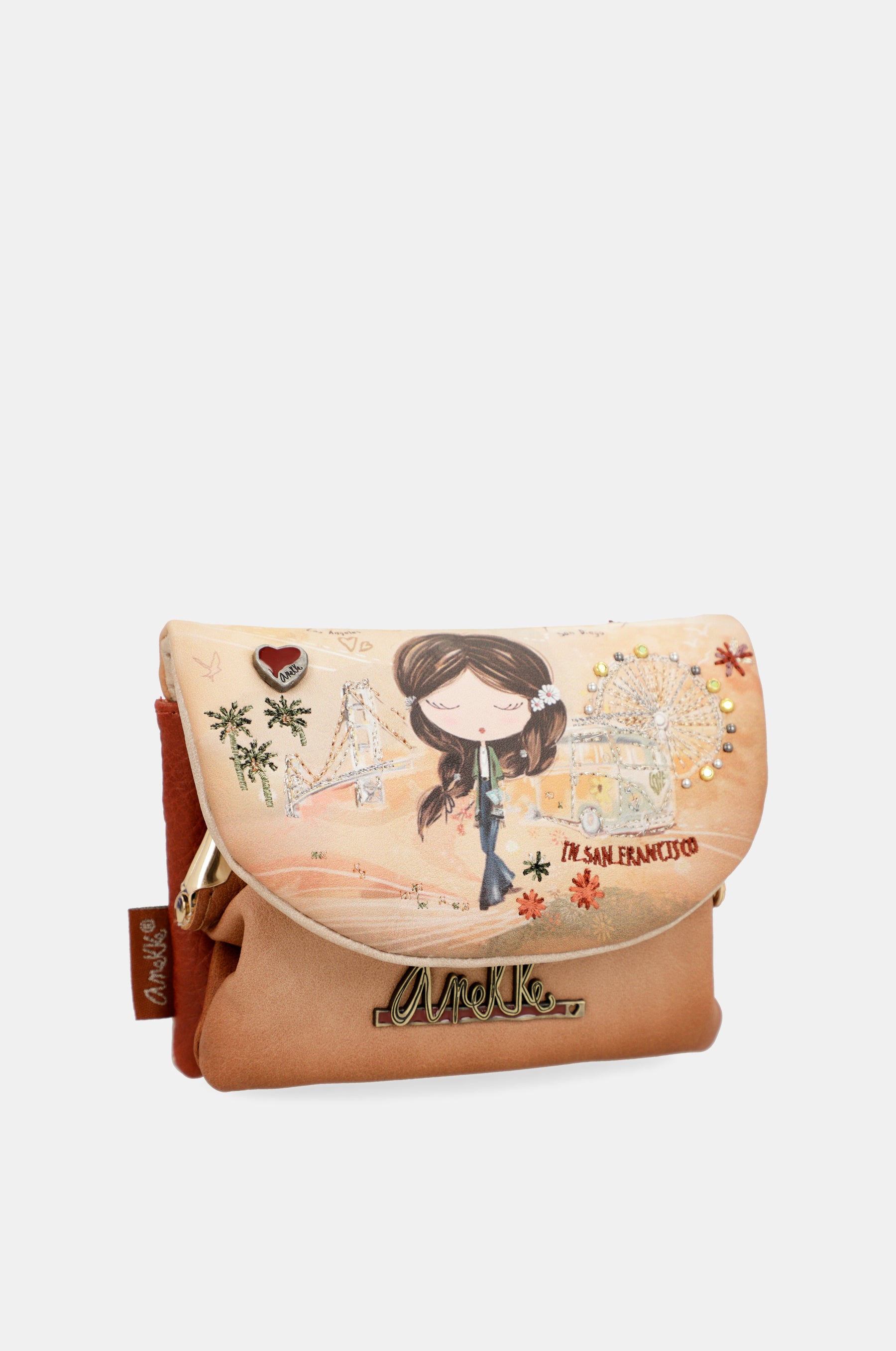 Monedero con solapa Peace & Love Camel