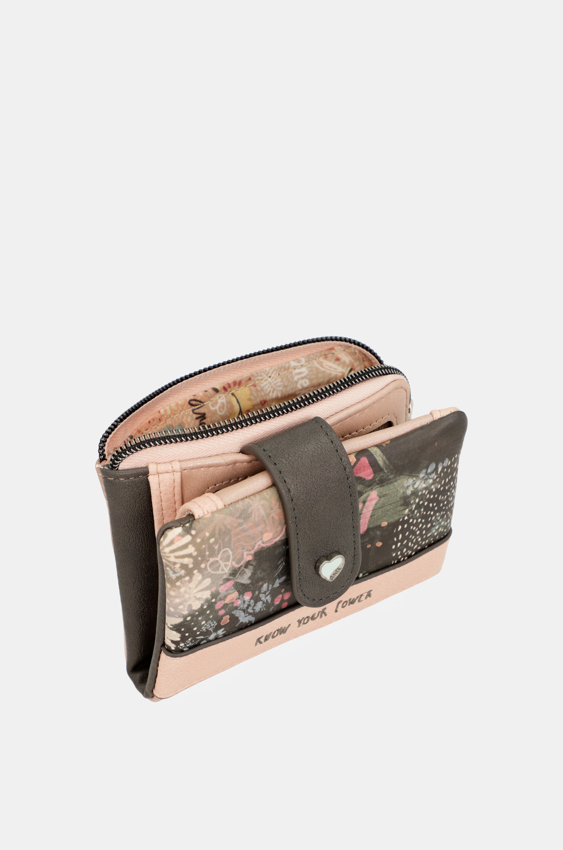 Billetero RFID pequeño Peace & Love rosa