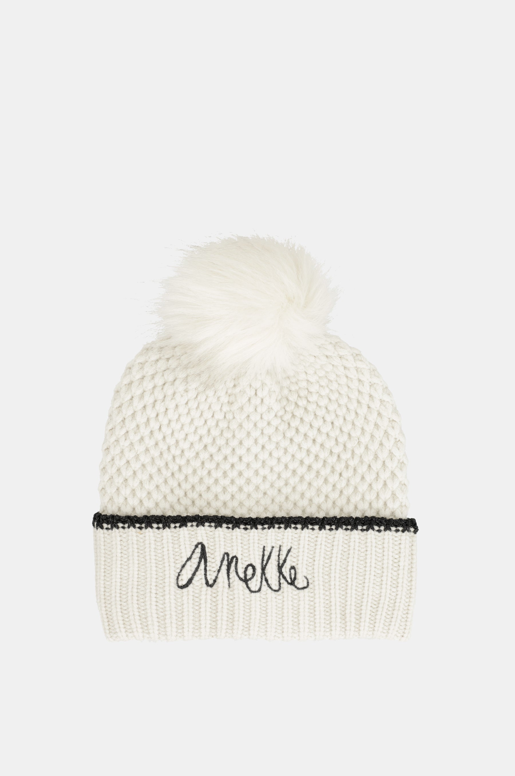 Gorro de punto con pompón beige