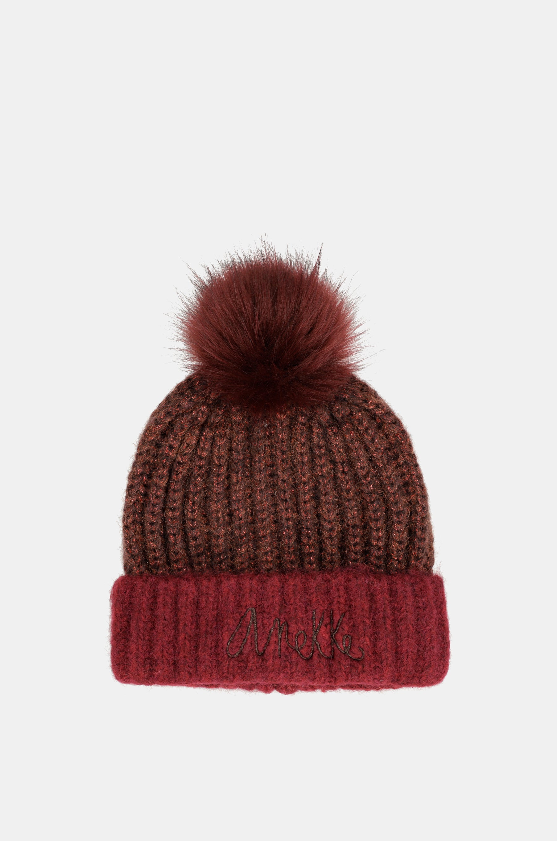 Gorro de punto con pompón burdeos