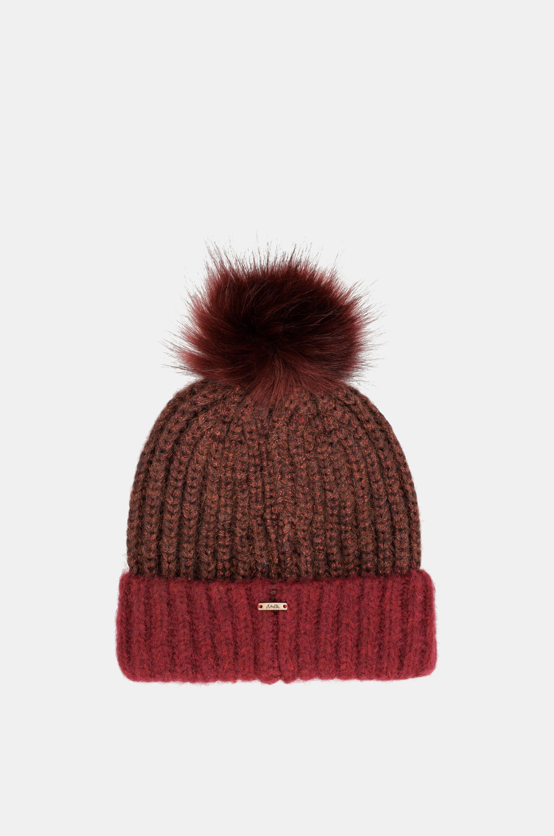Gorro de punto con pompón burdeos
