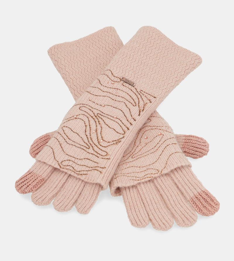 Guantes de punto beige