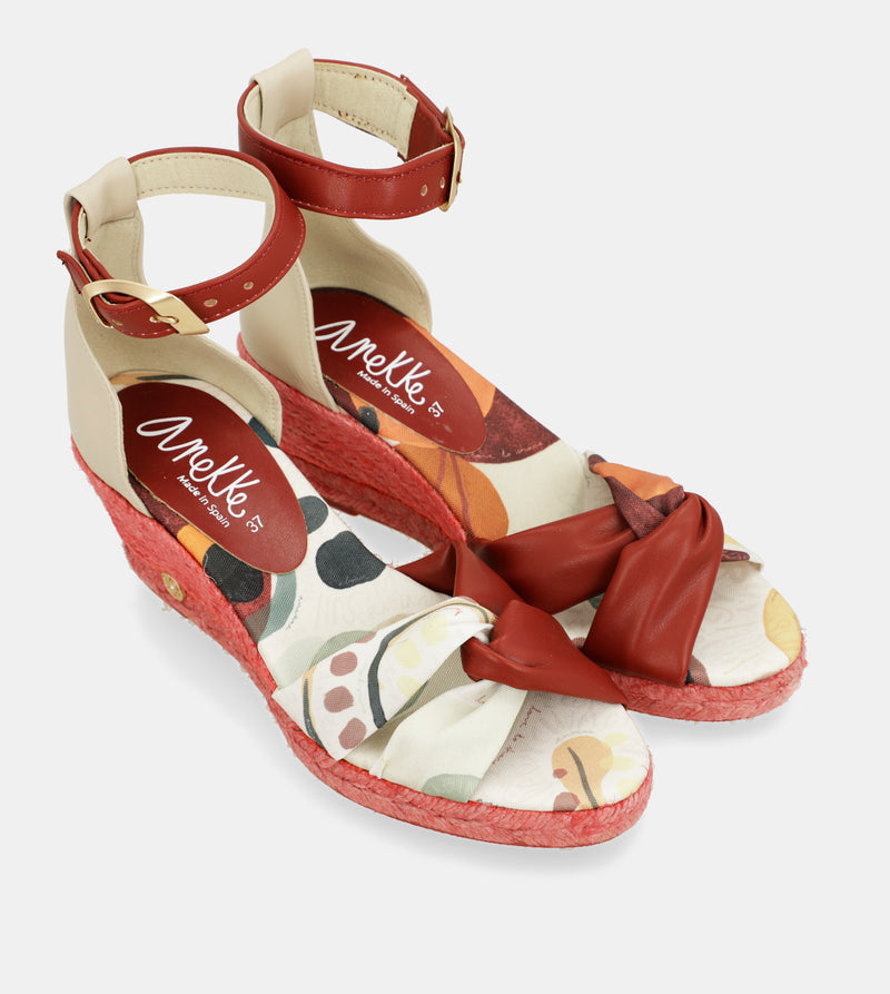 Sandalias de cuña yute rojas Alma