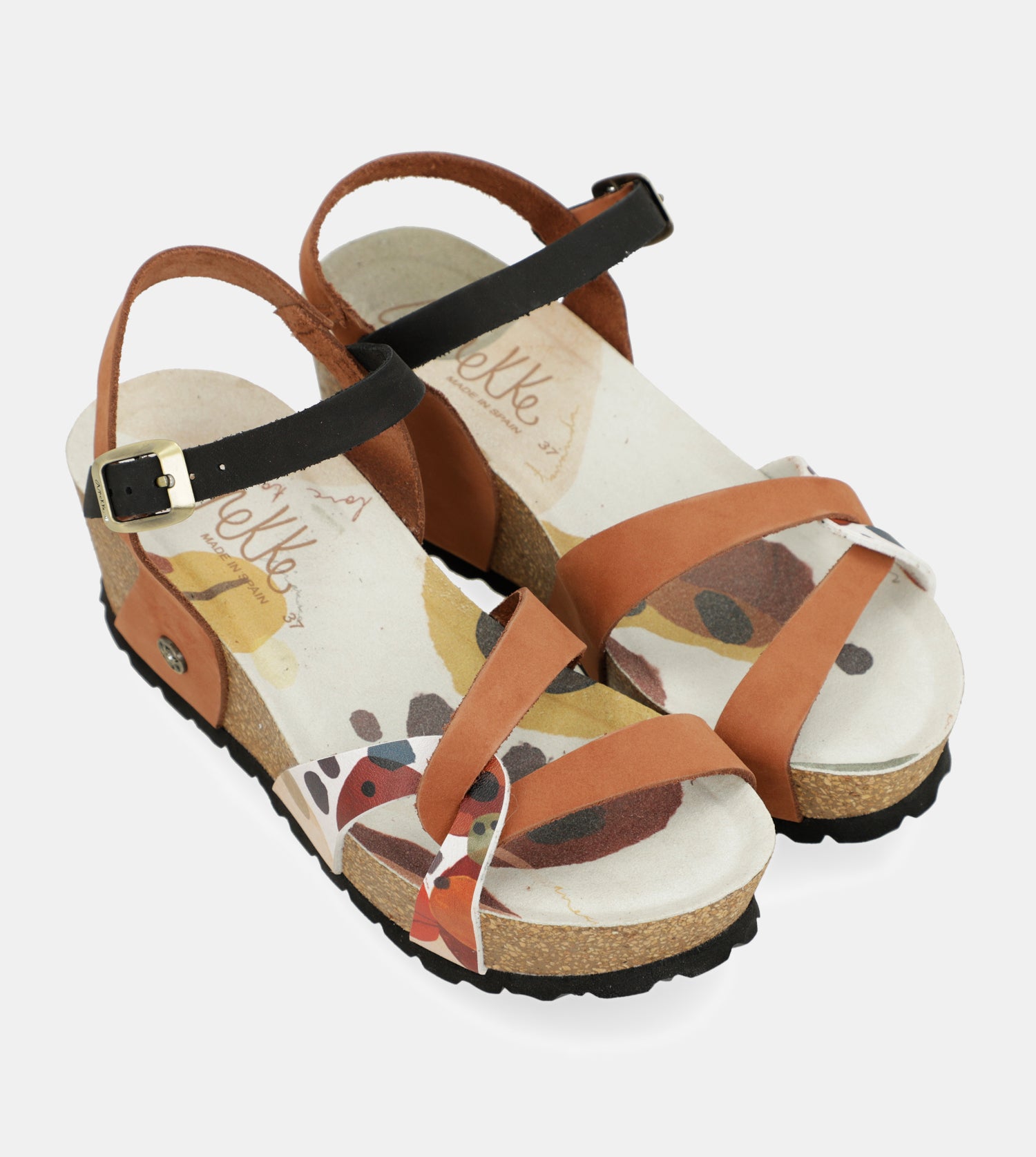 Sandalias cuña bio tiras cuero