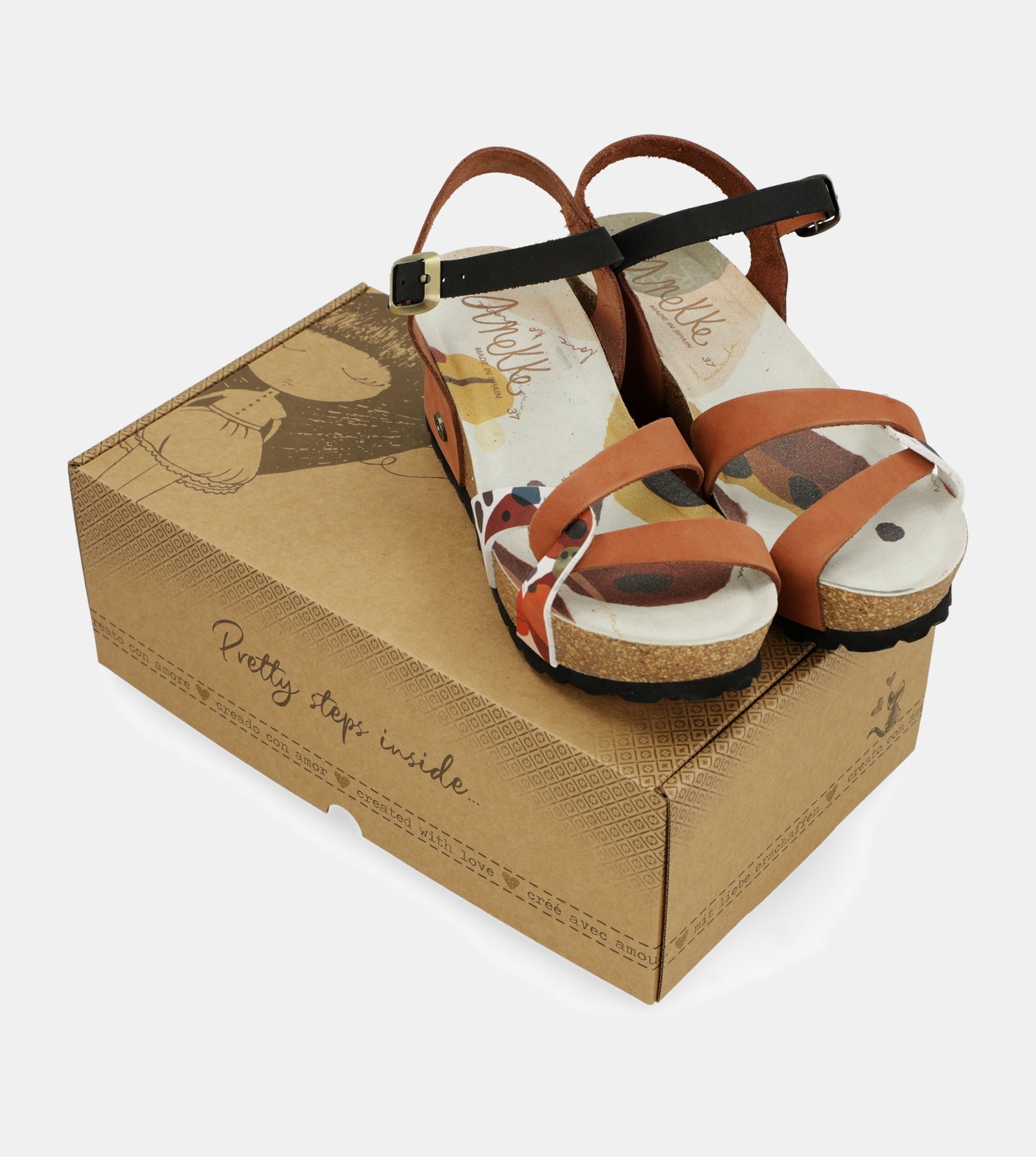 Sandalias cuña bio tiras cuero