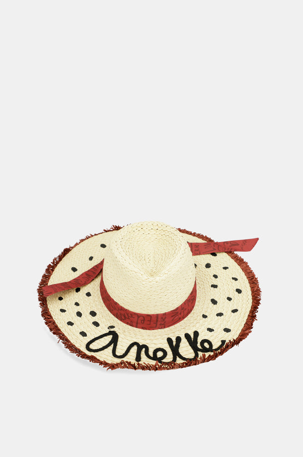 Sombrero de rafia lunares