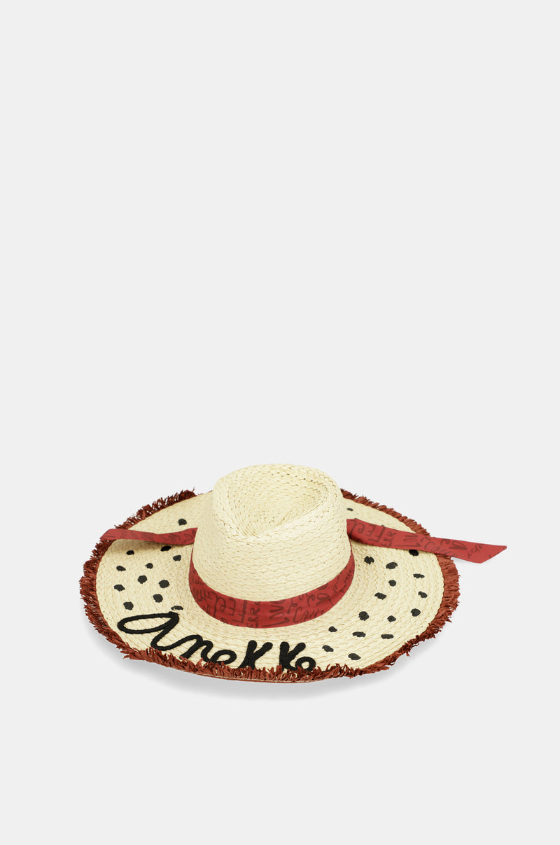 Sombrero de rafia lunares