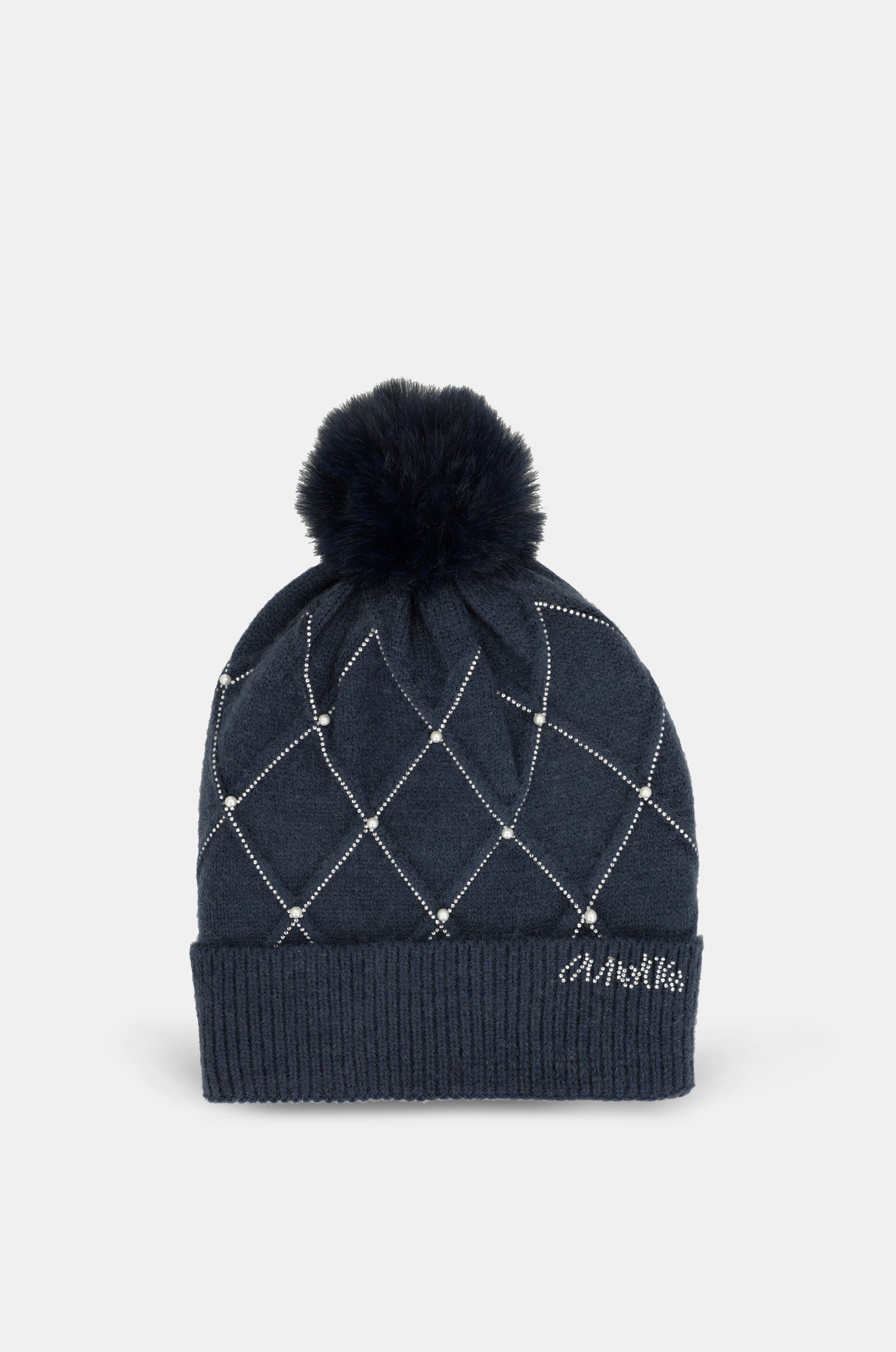 Gorro de punto azul con detalles
