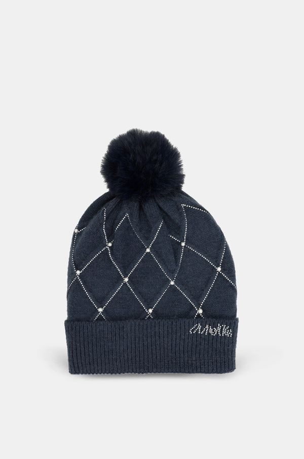 Gorro de punto azul con detalles