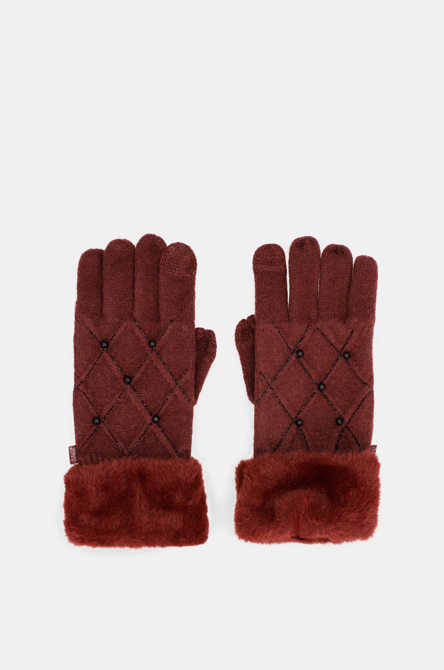 Guantes de punto burdeos con detalles