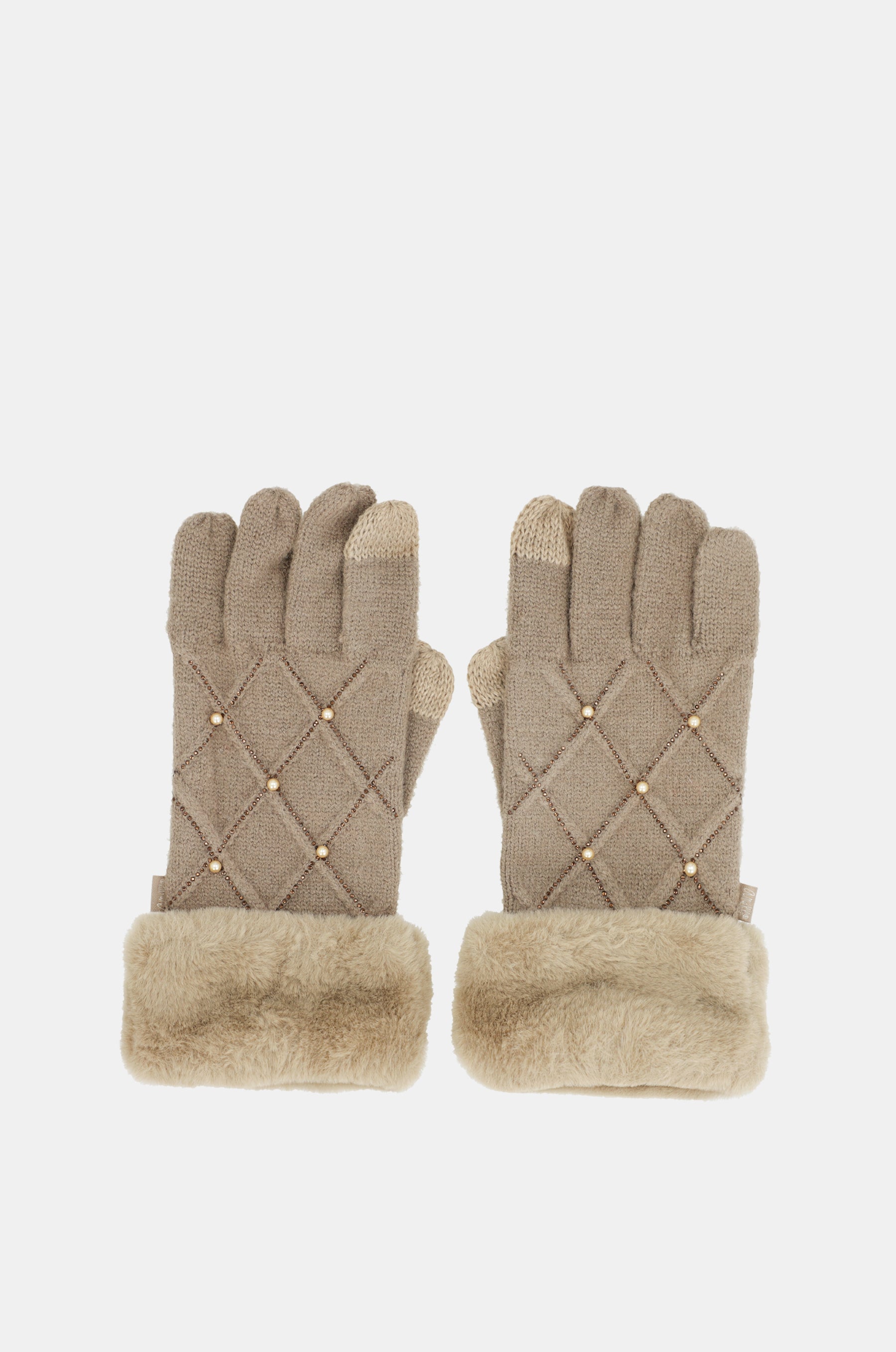 Guantes de punto beige con detalles