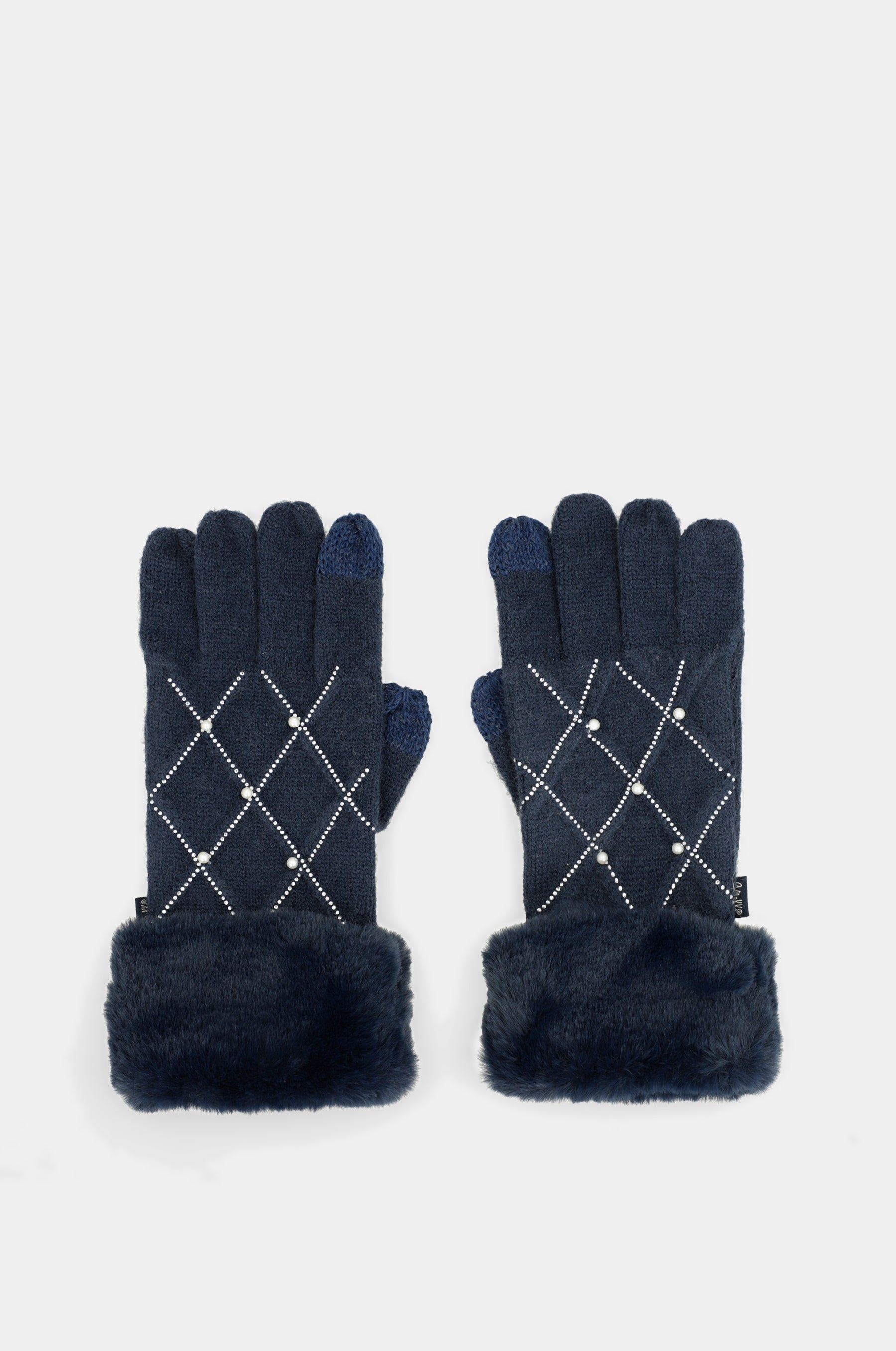 Guantes de punto azules con detalles