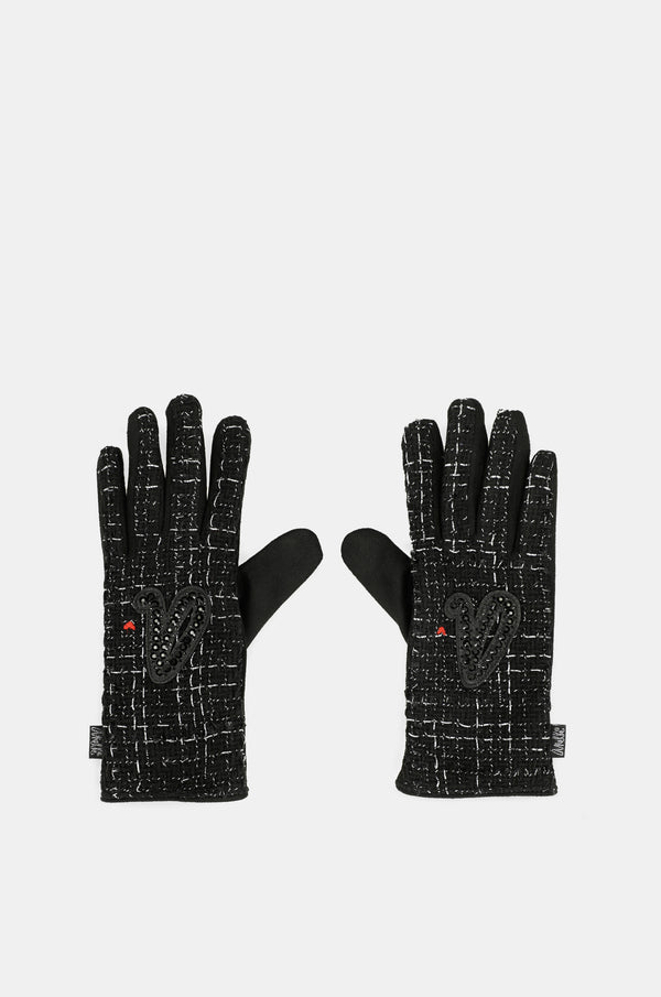 Guantes de tejido tweed negros