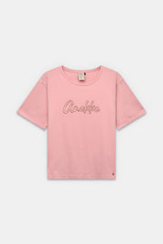 Camiseta de manga corta rosa con logo
