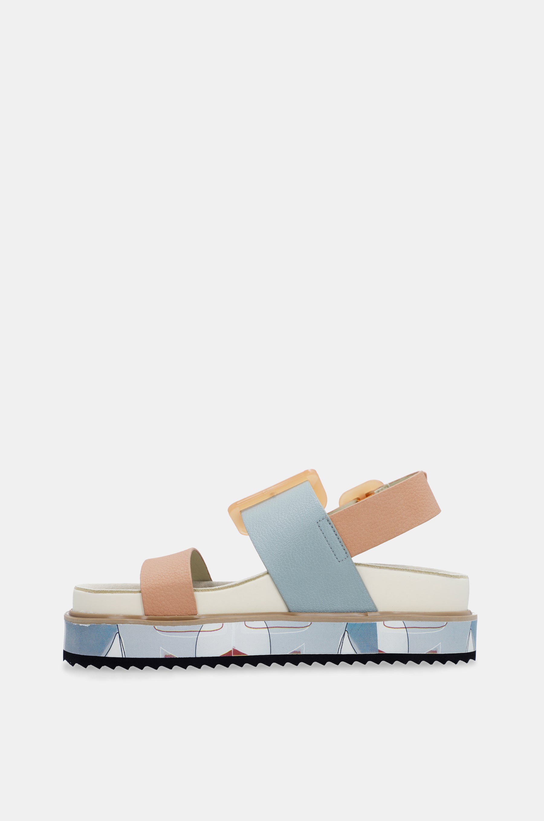 Sandalias plataforma azul y rosa-anaranjado