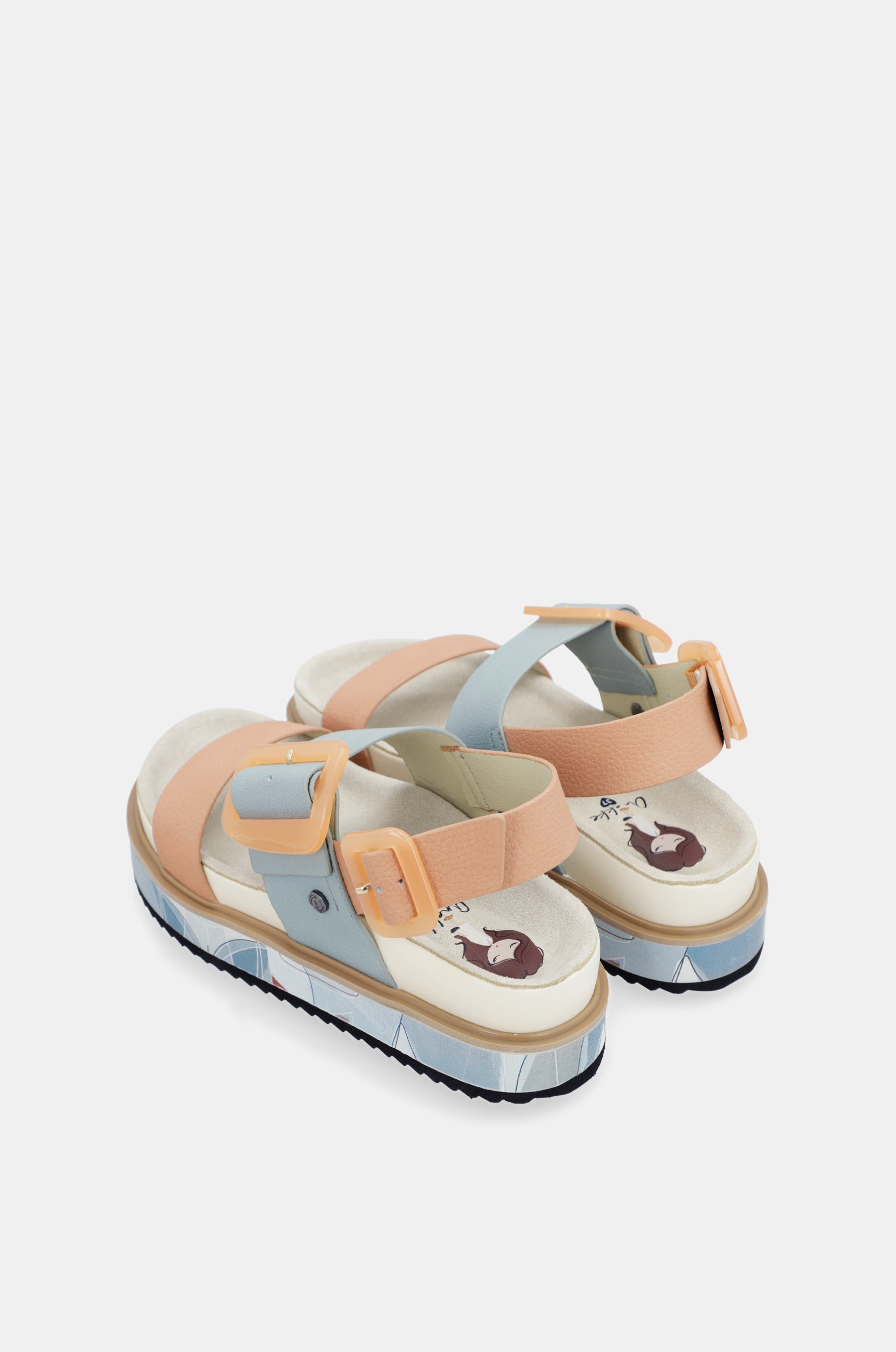 Sandalias plataforma azul y rosa-anaranjado