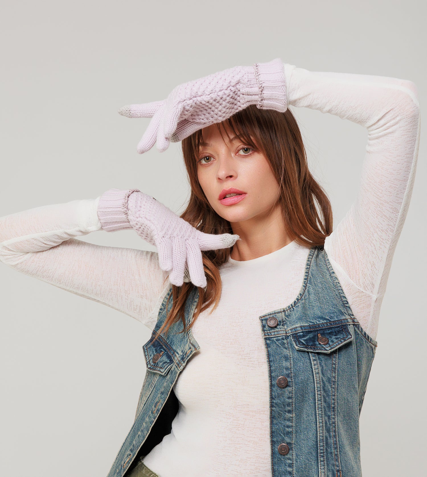 Guantes de punto rosa