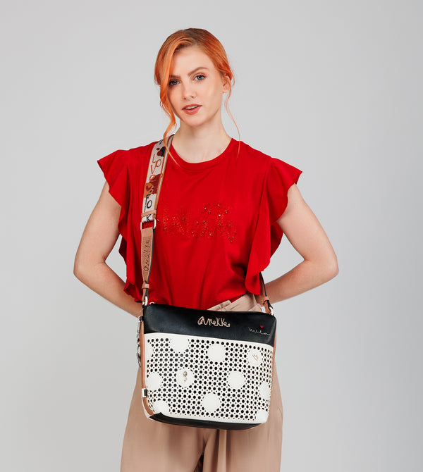 Bandolera grande con bolsillo frontal Lunares