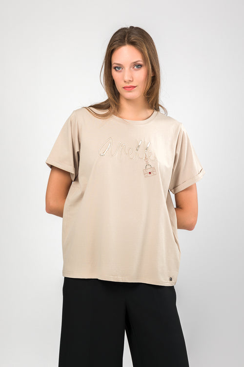 Camiseta manga corta beige logo