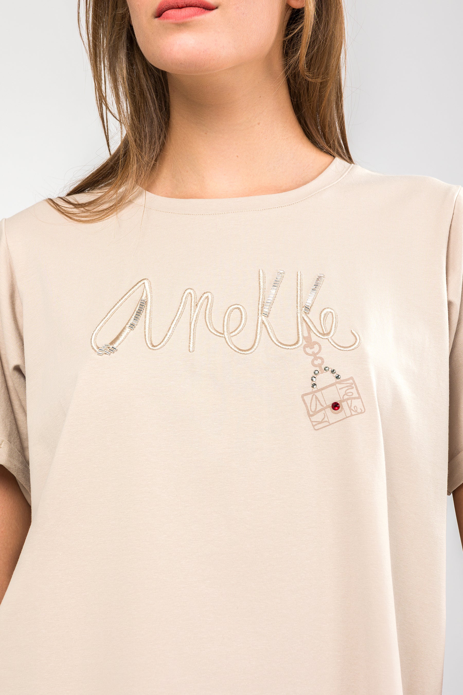 Camiseta manga corta beige logo