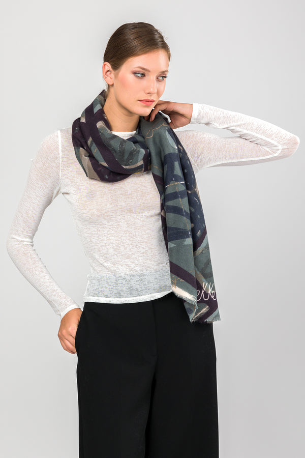 Pashmina azul estampada