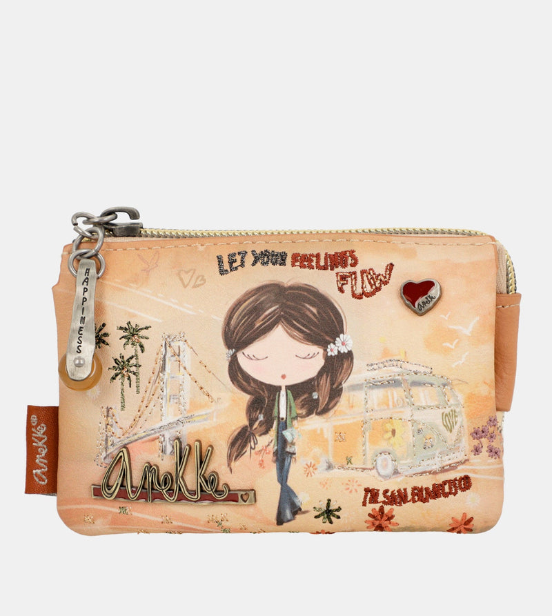 Monedero 3 compartimentos Peace & Love Camel